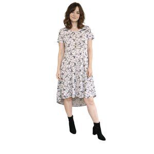 LuLaRoe Carly Swing Gray & Black Bird Print High-Low Dress Lightweight Small